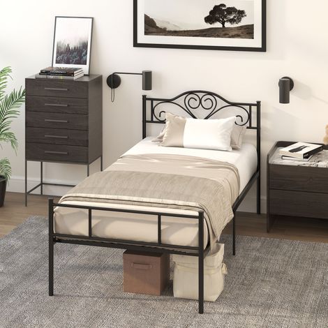 Struttura Letto Singolo in Acciaio con Doghe Integrate, Testiera e Pediera, 90x200cm