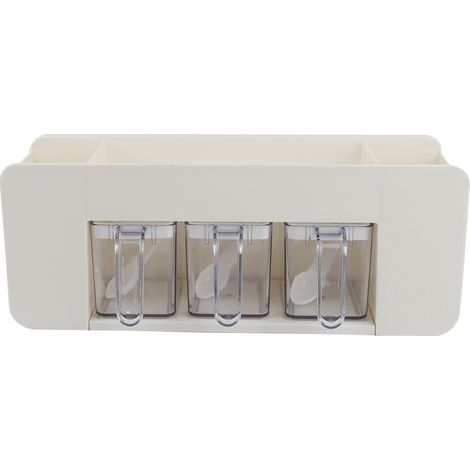 Boite De Rangement Pour Epices - Support Mural Avec 3 Compartiments - Design Hauteur Adjustee - Trous D'Egouttement - Installation Sans Trace - 1 Piece (1/5)