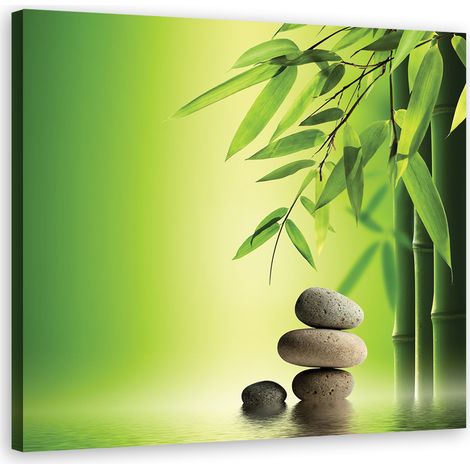 Quadro su tela, Zen e pietre di bambà¹ su uno sfondo verde - 30x30 (1/4)