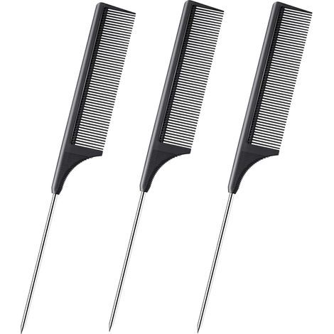 Peigne queue de rat professionnel 3 pièces noir, peigne coiffure antistatique pour séparation et coiffage