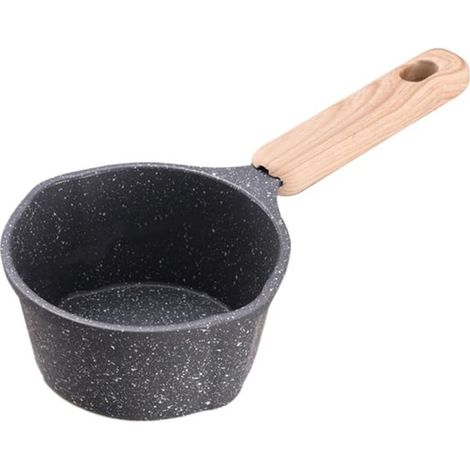 Mini-Antihaftpfanne mit Holzgriff kleiner Topf mit Ausgießer Antihaft-Bratpfanne geeignet für Küchen Induktionskochfelder Gasherde und Camping schwarz (1/5)