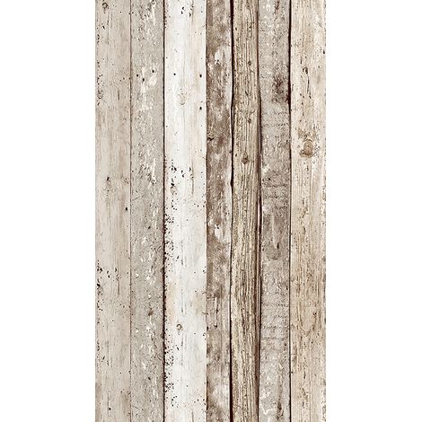 Papier peint moderne pour cuisine | Papier peint bande décorative rusitque imitation bois | Tapisserie effet bois usé beige et marron - 2,50 x 0,35 m (1/3)