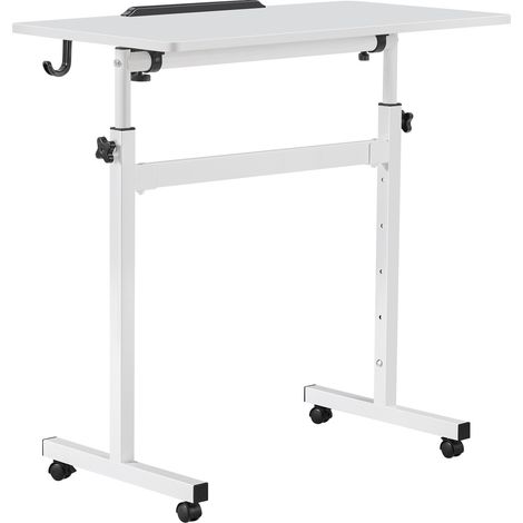 Mophorn Scrivania Mobile Regolabile in Altezza, Tavolo Sit-Stand con Superficie Inclinabile a 360°, 810 x 410 mm, Ruote Girevoli con Blocco, Gancio Laterale, Portata 25 kg, Perfetta per Casa e Ufficio (1/5)