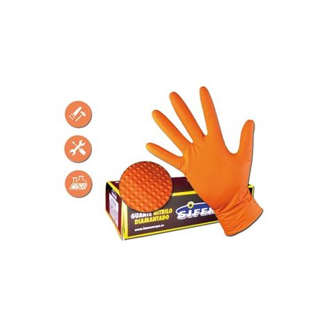 Gants en nitrile SIFER 8 g diamant orange/lion boîte 50 unités Taille XXL