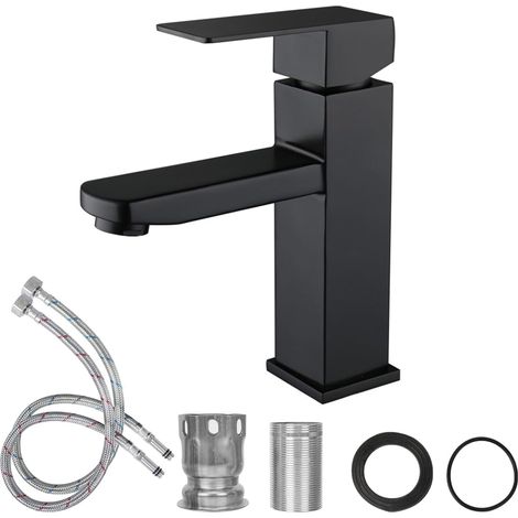 Rubinetto da bagno in acciaio inox nero opaco - Miscelatore per lavabo a cascata alta - Controllo dell'acqua