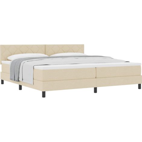 Box Spring Bed with Headboard Manual Cream 200 x 200 cm Fabric vidaXL