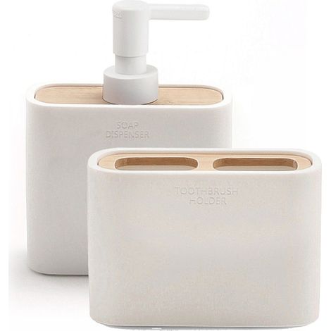 Set De Accesorios De Baño 2 Pcs. Bambú Blanco Alisso