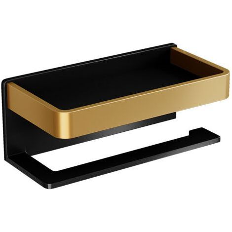 Porte Papier Toilette avec Etagère,Support Papier Toilette Mural (Perforé/Non perforé) Porte Rouleau Papier Toilette,Derouleur Papier Toilette WC Inoxydable pour Salle de Bain et Cuisines(Or Noir) (1/3)