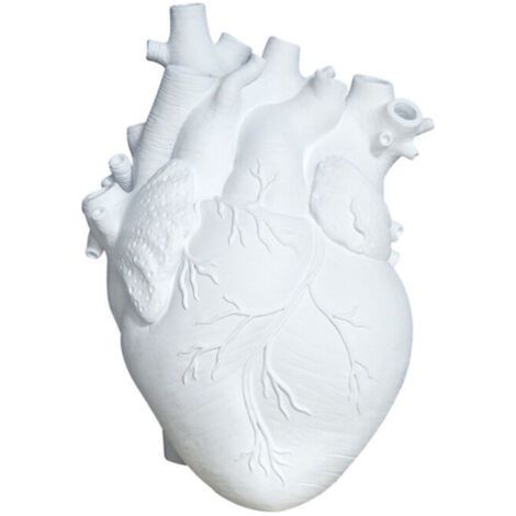 Pair Vase décoratif en résine en forme de cœur – Blanc – Modèle moyen sans fond