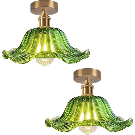 2PCS Plafonnier En Verre Plafonnier Rétro Lustre Moderne E27 Pour Couloir Cuisine Salle À Manger Vert (1/5)