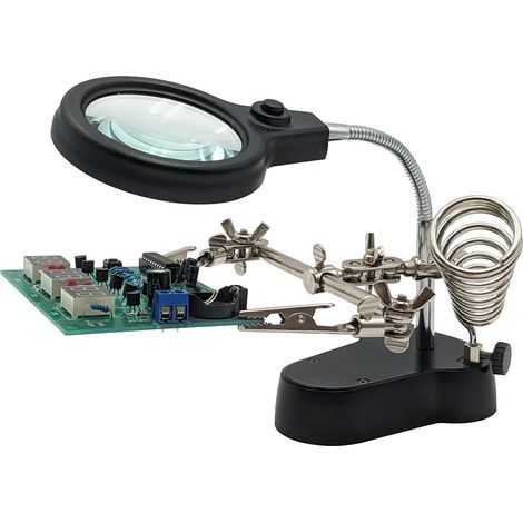 Support de Fer à Souder avec Lentille Grossissante et LED Troisième Main Pratique pour Soudage et Modélisme. Pinces Crocodiles Réglables (1/5)