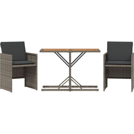 Ensemble de bistro 3 pcs,Salon de jardin avec coussins gris résine tressée CFW72510 (1/5)