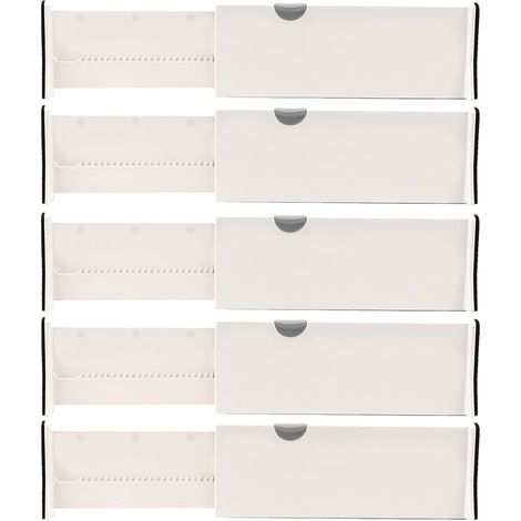 Lot de 5 séparateurs de tiroirs, réglables, en plastique, système de rangement de tiroirs, extensibles, 28 à 44 cm, pour cuisine, salle de bain, bureau, chambre à coucher, commode (1/5)