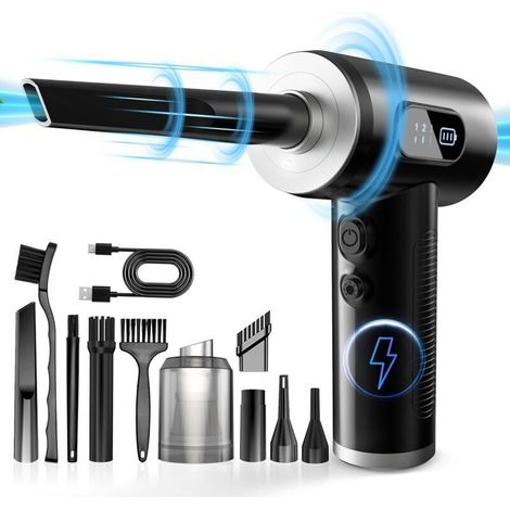 Souffleur d'air comprimé électrique puissant avec batterie 6000 mAh, 3 en 1. Parfait pour nettoyer ordinateurs, claviers, canapés, voitures. (1/4)