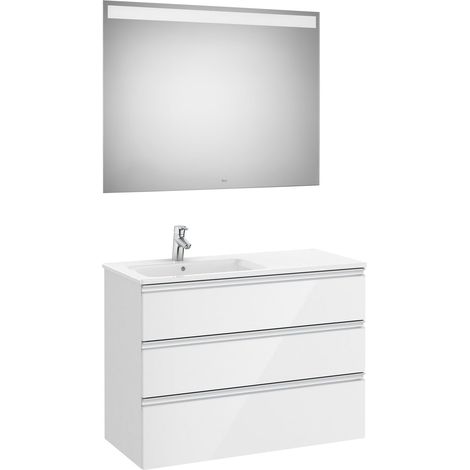 Conjunto de mueble 3 cajones, lavabo y espejo con LED THE GAP - ROCA Color: Blanco brillo