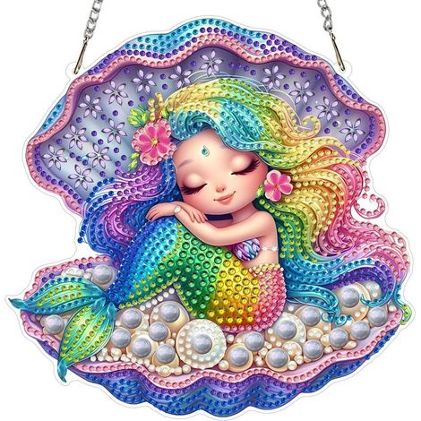 Kit de peinture diamant 5D pendentif sirène pour décoration de fenêtre et murale (1/4)