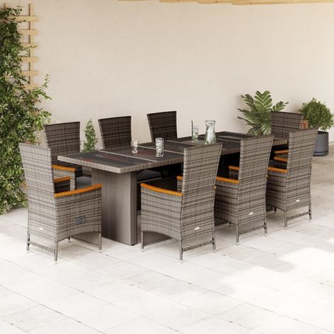 Ensemble à manger de jardin 9 pcs-Salon de jardin coussins gris résine tressée 544946 (1/5)