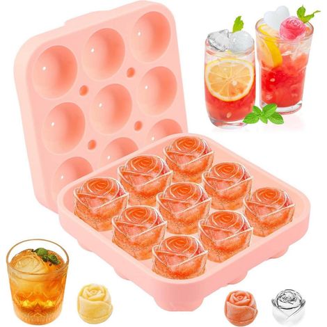 Eiswürfelform Silikon mit Deckel, 9 große Rosen-Eiswürfel, wiederverwendbar