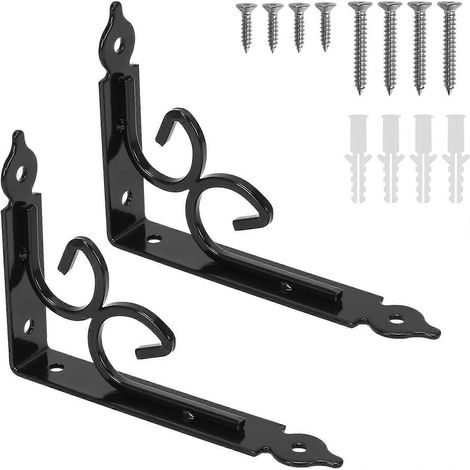Support mural pour étagère, 2 pièces, robuste, métal noir vintage, 150115 3mm, fixation en fer forgé avec douille filetée [-AquaForge] (1/5)
