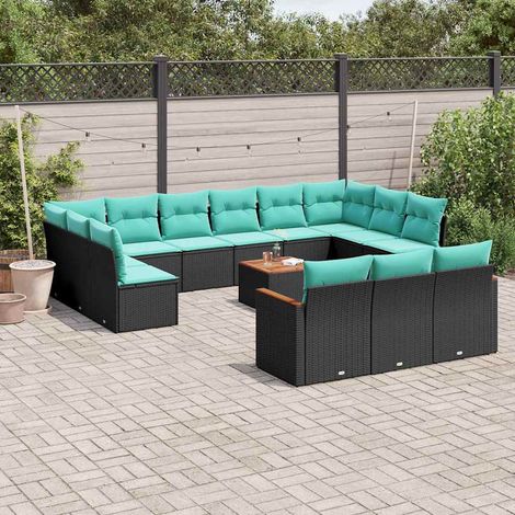 vidaXL Set Divani da Giardino 14 pz con Cuscini Nero in Polyrattan (1/5)