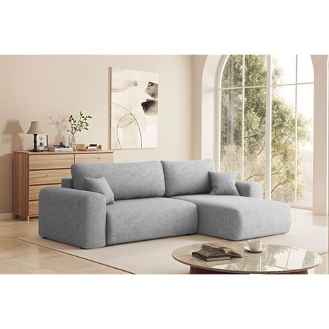 Ecksofa Schlafsofa FLORA Stoff Verita Hellgrau Ottomane Rechts