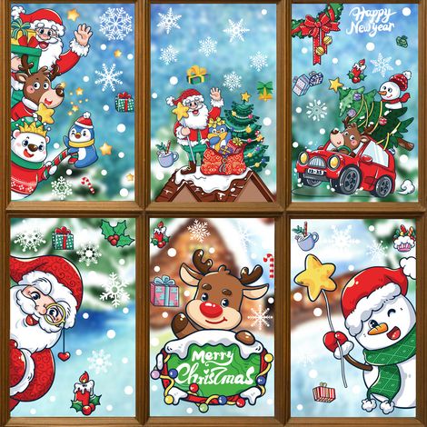 Autocollants de Noël, nouveaux autocollants statiques Amazon, décorations de vitrines de centres commerciaux, bonhomme de neige, autocollants du Père Noël.