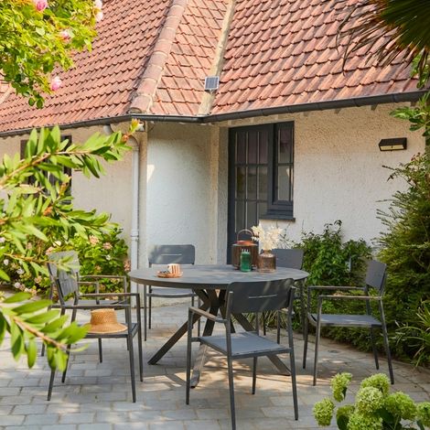 Lot de 4 fauteuils de jardin aluminium et textilène anthracite - Fira (1/4)