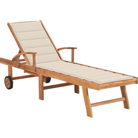 Sonnenliege mit Auflage Creme Massivholz Teak (1/5)