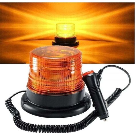 Gyrophare magnétique LED, Lumière d’avertissement magnétique pour véhicule avec 12V/24V prise allume-cigare (Ambre) (1/4)