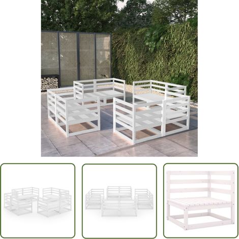 The Living Store Salon de jardin 8 pcs Blanc Bois de pin massif - Salon De Jardin - Mobilier De Jardin - Set De Salon De Jardin - Meubles En Bois - Bois De Pin (1/5)