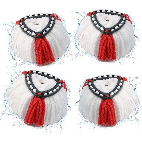 Lot de 4 Tête de Balai Serpillère 2en1 Vadrouille Serpillère pour Vileda Recharge Turbo (White+Red) (1/5)