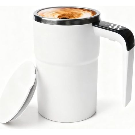 Mug mélangeur automatique, 380 ml, avec affichage de la température, électrique, rechargeable, compatible lave-vaisselle, blanc (1/5)