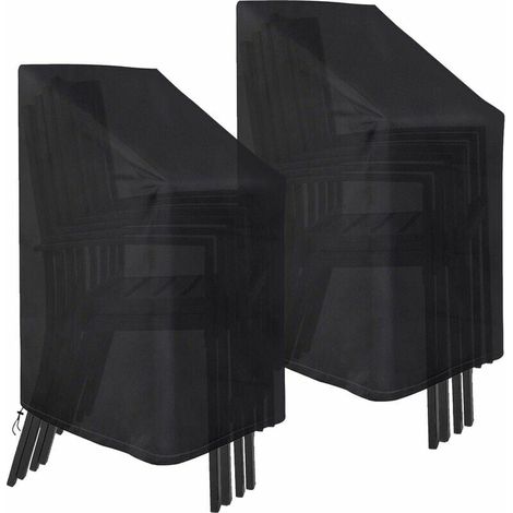 Lot de 2 housses de chaises de jardin empilables imperméables, coupe-vent et résistantes en tissu Oxford 210D 75 x 75 x 120 cm (noir) (1/5)