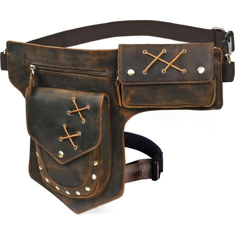 Herren Motorrad Beintasche aus Canvas und Leder, Braun (1/5)