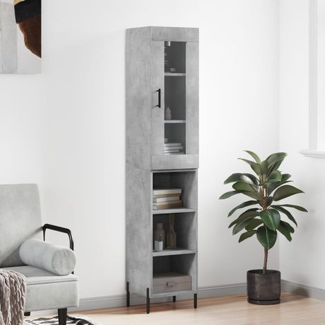Buffet haut,Buffet de salon,Commode Meuble de rangement,Style Industriel Gris béton 34,5x34x180 cm Bois d'ingénierie VNWE795682 (1/5)