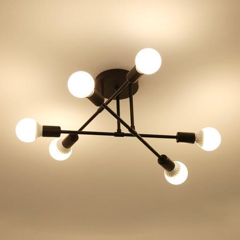 Plafoniera LED moderna, lampadario retrò vintage a sospensione con 6 luci e attacco E27, lampadario in metallo per soggiorno, camera da letto e cucina. (1/5)