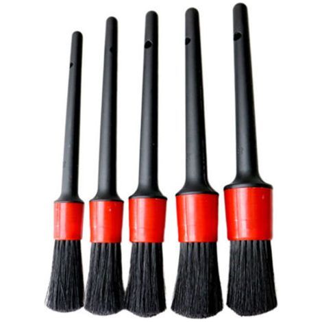 Car Cleaning Brush Set, Soft Bristle Leather Finishing Brushes - Black and Red (1/3)