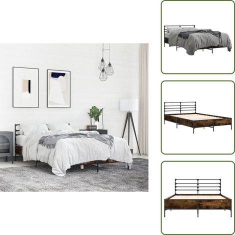 Bettgestell Räuchereiche 120x190 cm Holzwerkstoff und Metall - Holzbettfassungen - Doppelbett - Betträume - Schlafräume - Möbel Online Kaufen (1/5)