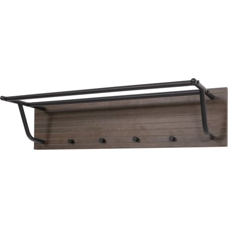 Wandgarderobe HHG-313, 2 Kleiderstangen 4 Haken, skandinavischer Stil Metall Holz Melamin MVG 20x80x27cm dunkelbraun