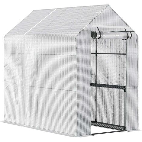 Foliengewächshaus Begehbares Gewächshaus Mit 4 Regalebenen Tomatengewächshaus Treibhaus Frühbeet Mit Tür Grün Stahl Pe 120 X 186 X 190 Cm