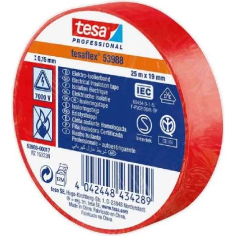 NASTRO ISOLANTE TESA MM 19 X 25 MT ROSSO (1/2)