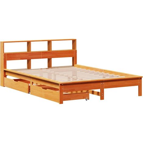 Bookcase Bed without Mattress Wax Brown 135x190 cm Double Solid Wood Pine vidaXL (1/4)