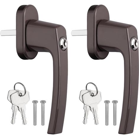 2PCS - Poignée de Fenêtre - Serrure à Clé - Sécurité Enfant et Antivol pour Fenêtres Aluminium et Bois - Marron - 35mm