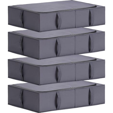 Boîte Rangement sous Lit avec Couvercle, Tissu Durable, Lavable, Pliable, Bac Rangement pour Vêtements, Couvertures, Draps, Chaussures, 70x42x18 cm, Lot de 4, Gris Foncé (1/5)