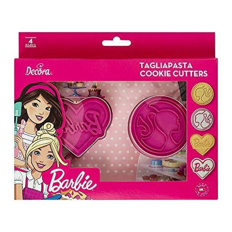 Decora 0403000 Set 2 Tagliapasta E 2 Marcatori Barbie, In Plastica, Il Kit Ideale per Creare Decorazioni in Pasta di Zucchero o di Gomma, Made in Italy, Design originale. Confezione da 2 pezzi. (1/3)