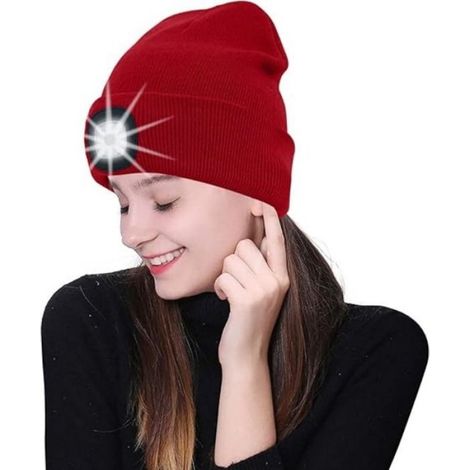 LED Lumineux Bonnet Chapeau - - USB Rechargeable 4 LED Chapeau de Course Lampe Frontale - Rouge (1/5)