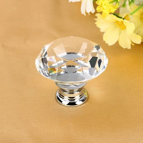 Tiradores de armario con forma de diamante (8 piezas, 40 mm, cristal) para puertas de cocina y baño. (1/5)