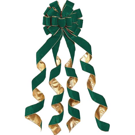 Nœud Géant En Velours Vert Bordure Dorée 130x29cm Pour Arbre De Noël -KZQ (1/2)
