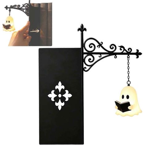 Lanterne fantôme 3D LED veilleuse serre-livres décoratif, mini lampadaire vintage ornement Halloween pour étagère de lecture (1/5)