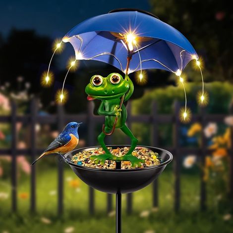 Statue de grenouille lampe solaire de rue, mangeoire à oiseaux extérieure, décoration de jardin avec guirlande lumineuse LED, lampe de canal pour mangeoire à colibris, adaptée pour allées, pelouses, t (1/5)